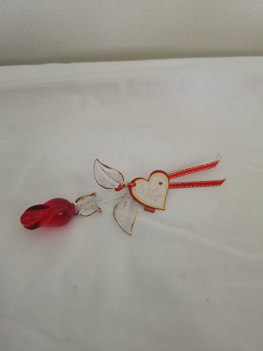 Glass Baron Handcrafted Red Glass Rose Figurine – "I Love You" Heart